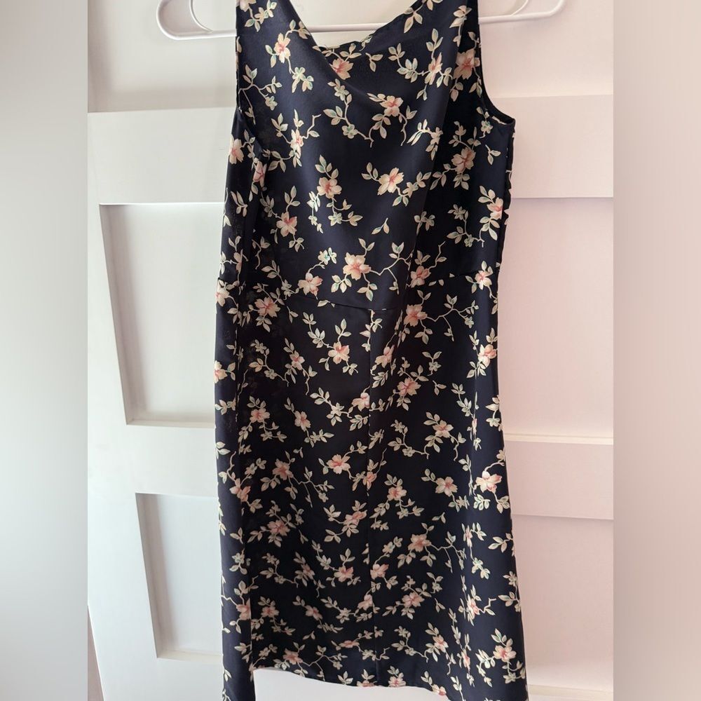 Vintage navy blue floral dress size small made in USA